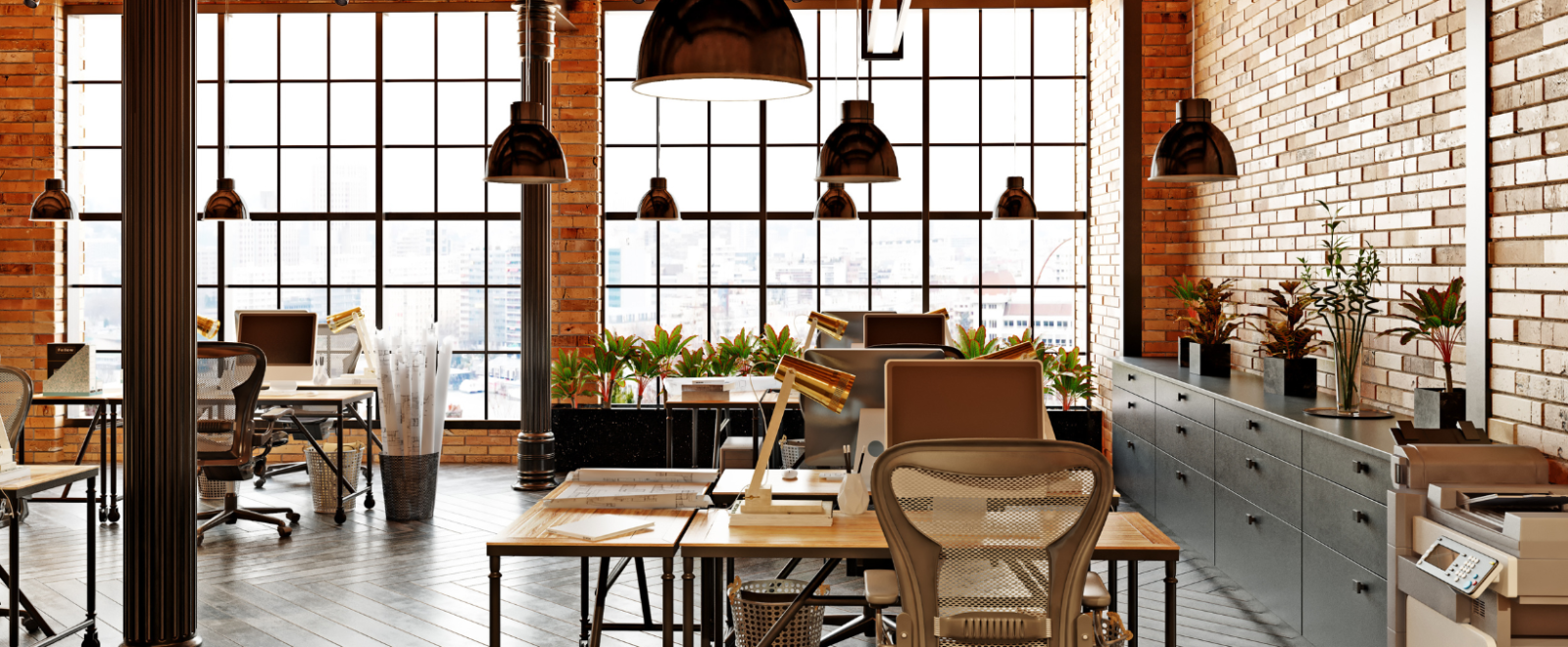 Office space in a brick building.