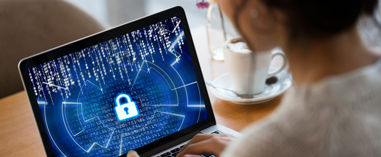 Laptop with image of a lock on the screen.