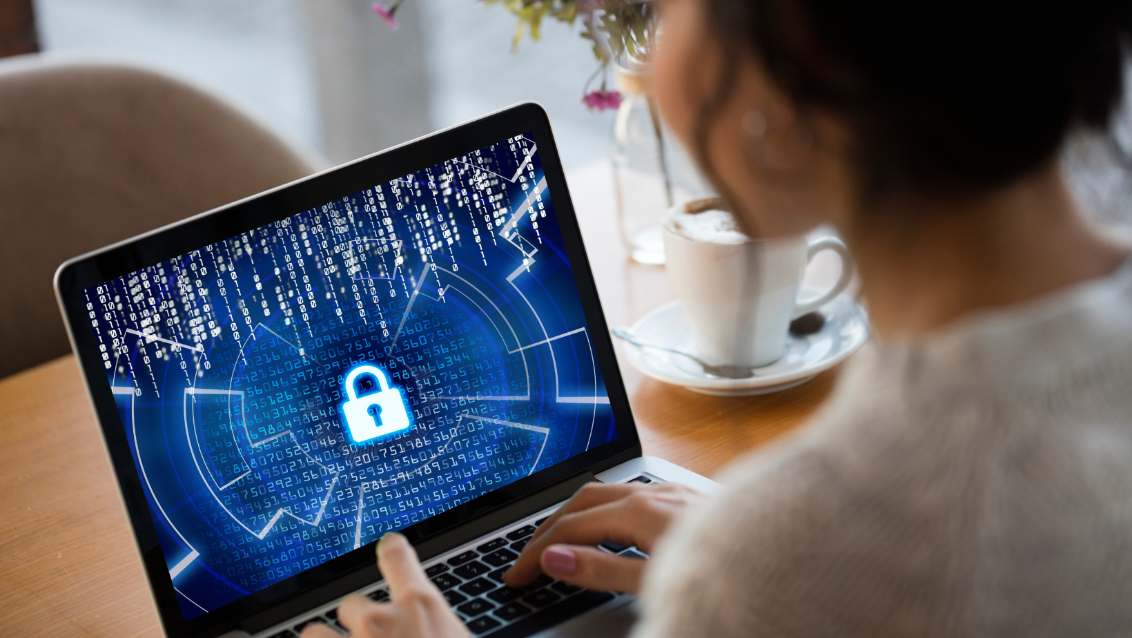 Laptop with image of a lock on the screen.