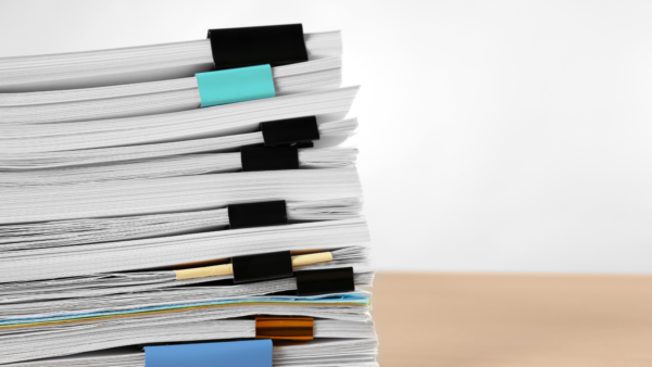 Stack of papers.